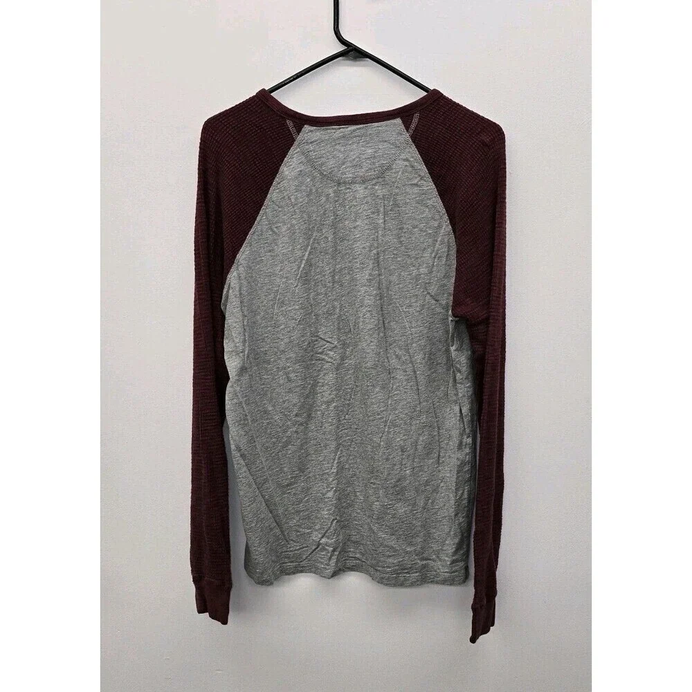 Lucky Brand Medium Red/Gray Henley Raglan Long Sleeve Softest Knit Shirt (C49) - Picture 2 of 4